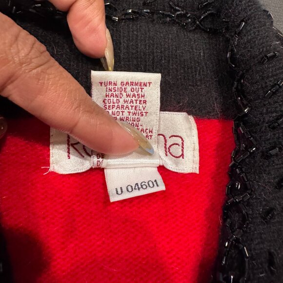 Rosanna Red Black Beaded Collar Lambswool Angora Glamorous Downtown Cardigan L - Picture 7 of 12